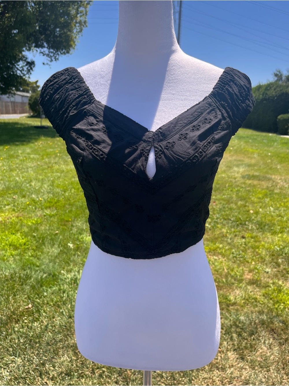 Free people y2k bound to the music eyelet milkmaid style crop top